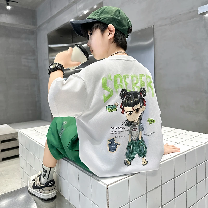 男童夏季套装薄款2025新款儿童装休闲宽松短袖衣服大童男孩夏装潮
