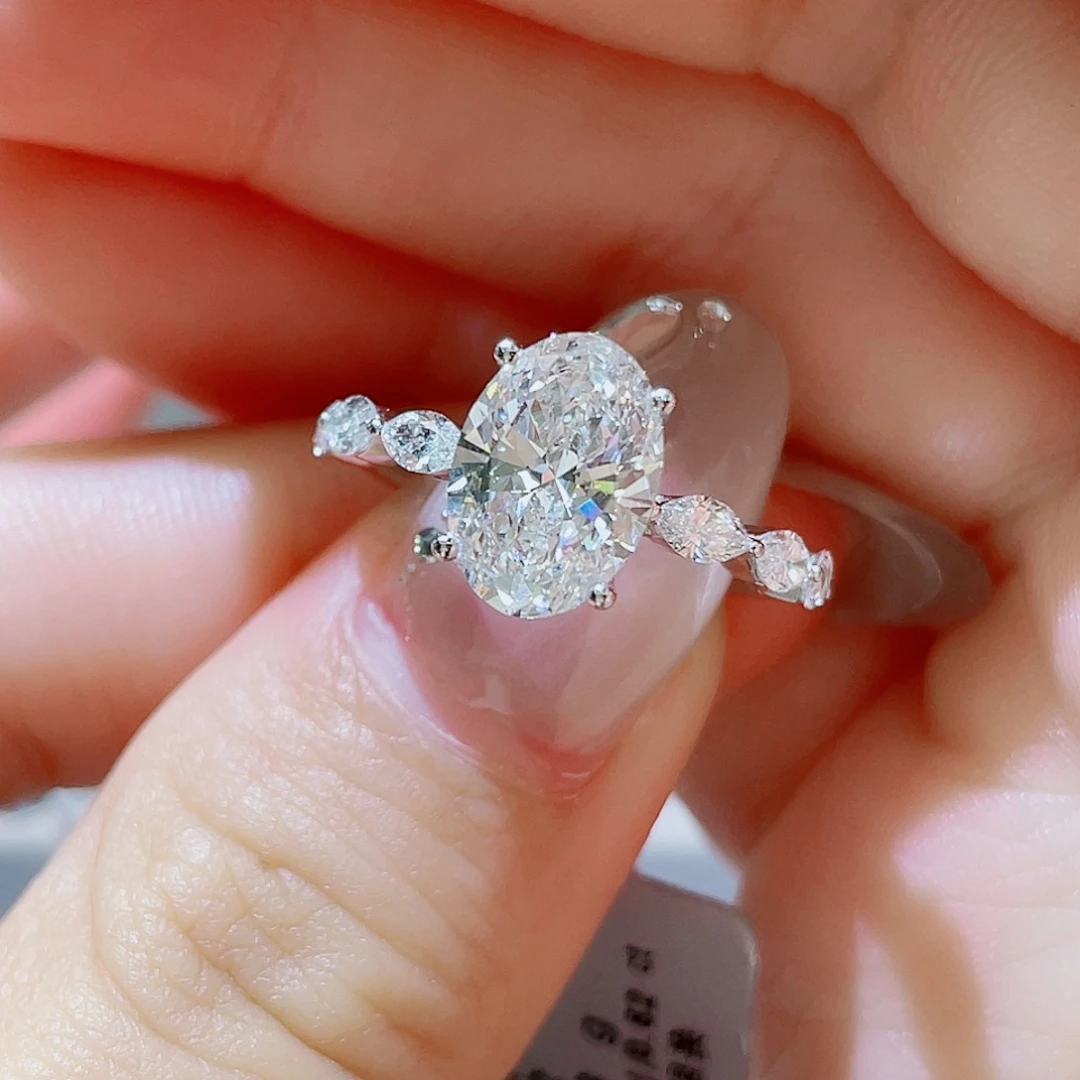 铂Pt950镶嵌实验室培育钻石2ct 鸽子蛋戒指 11号