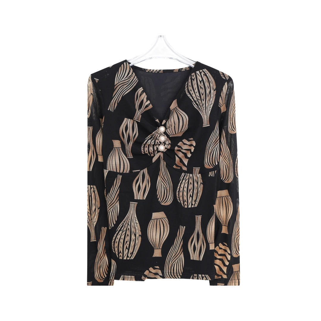 钉珠褶皱时尚宽松修身显瘦打底衫长袖T恤C11129