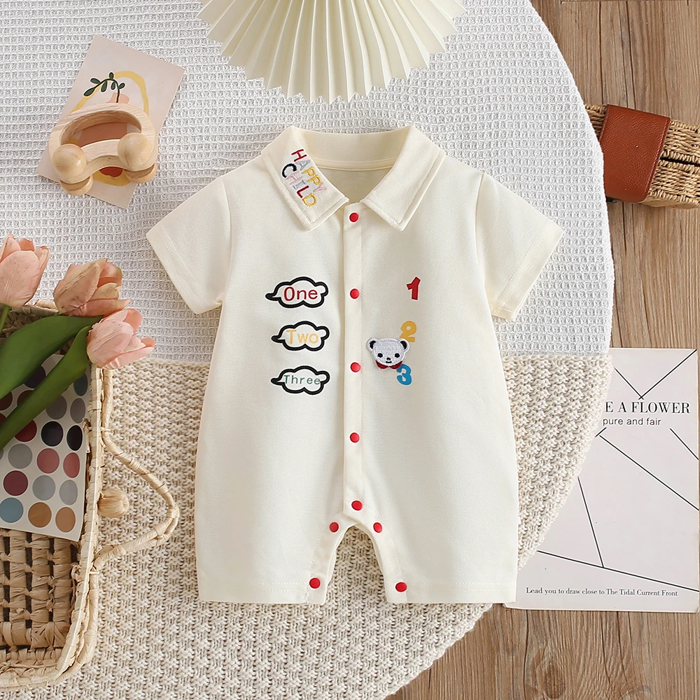 【夏季】新款数字悄悄语彩色刺绣婴幼儿男女宝刺绣连体衣洋气外出服