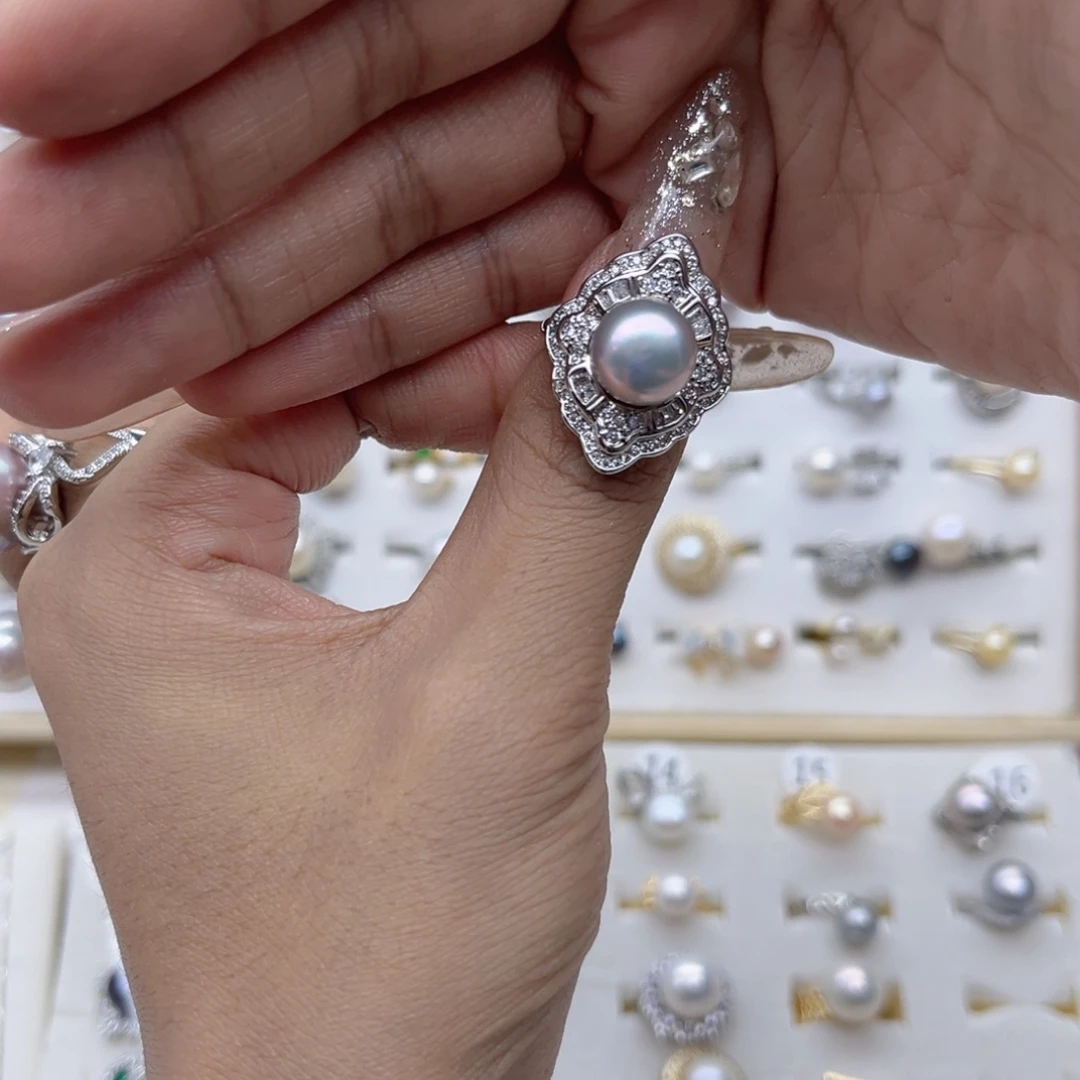 临***雨淡水珍珠合金戒指