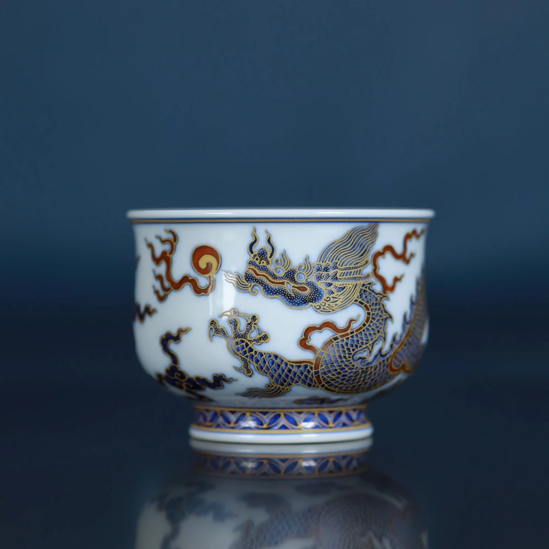 刘建锋窑斗彩描金霸王龙炉式杯高档顺丰包邮