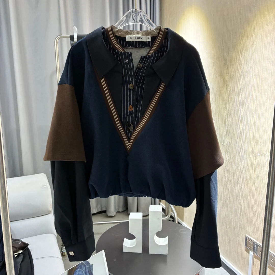 2025秋冬南油小众潮牌女装拼接卫衣4033