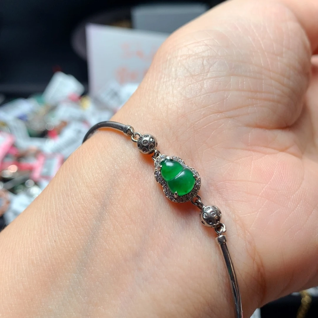 翡翠戒指银S925镶嵌半镯