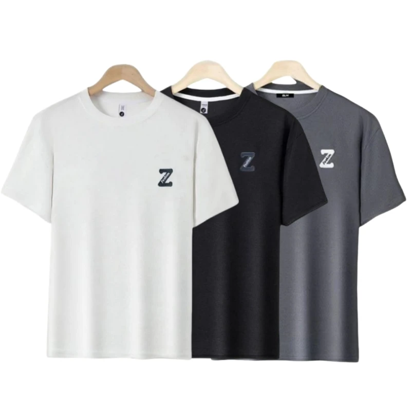 华夫格男士圆领短袖夏季休闲T体恤潮流宽松透气运动冰丝舒适户外