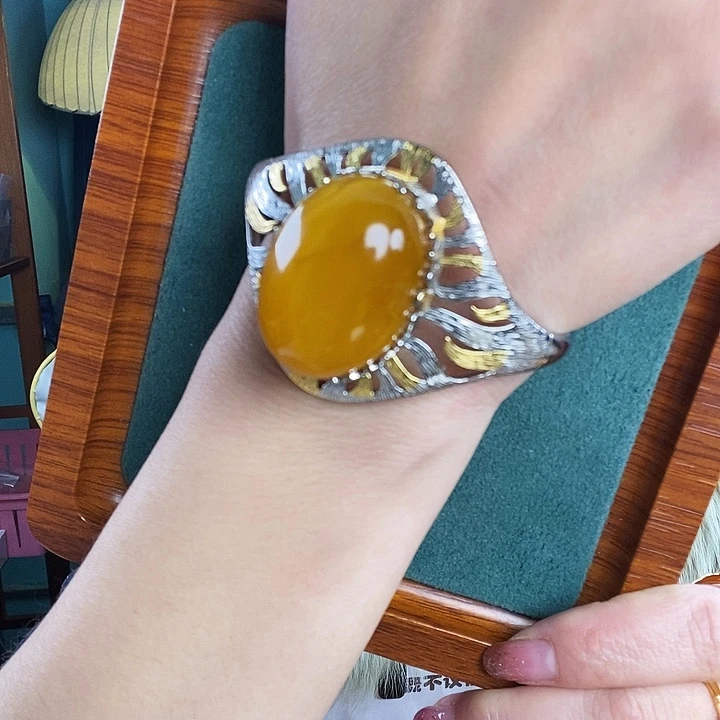 蜜蜡银S925镶嵌手镯手镯