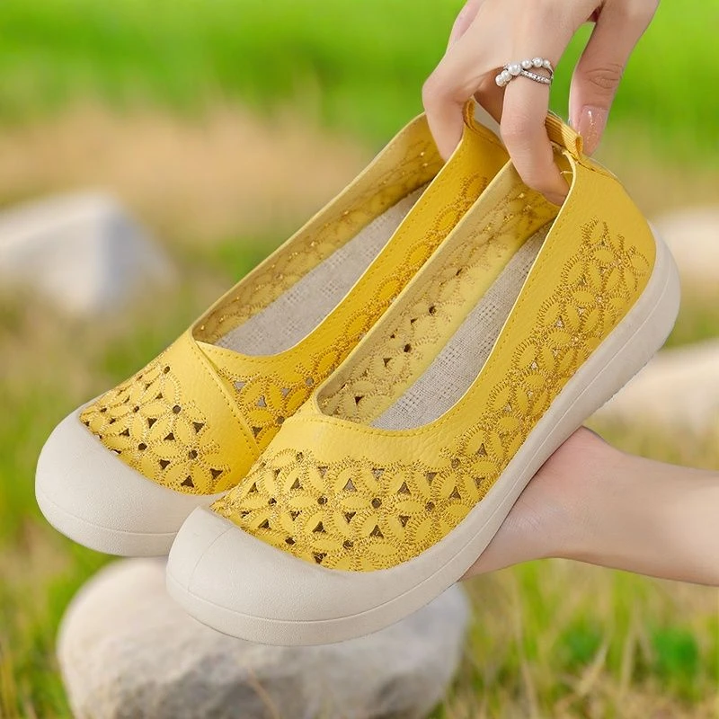 镂空一脚蹬休闲鞋鞋老北京布鞋老太太新款防滑软底夏季女士妈妈鞋