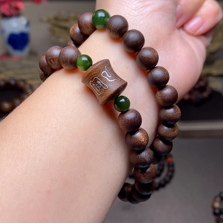 沉香手串越南古董富森红土0.8➕沉香木雕设计配饰