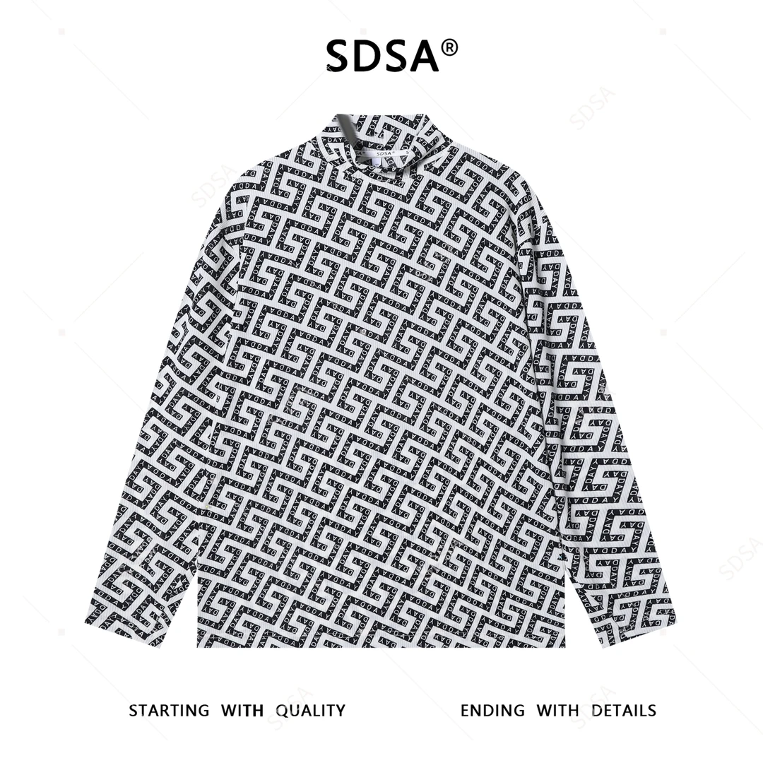 SDSA男士秋冬新款痞帅男装美式撞色满印字母半高领长袖T恤百搭潮