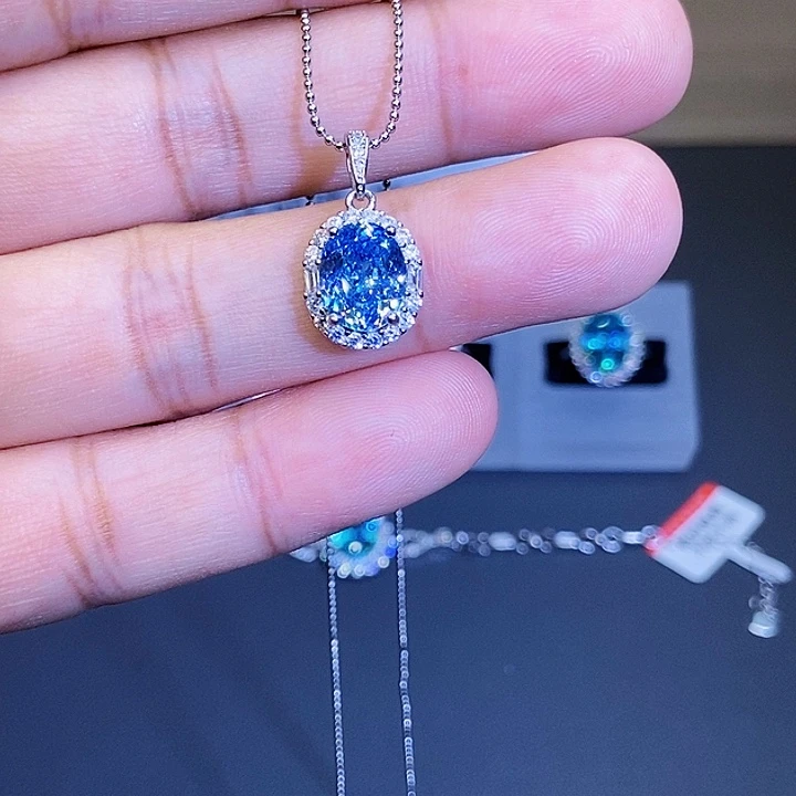 银S925镶嵌海蓝宝石颈饰