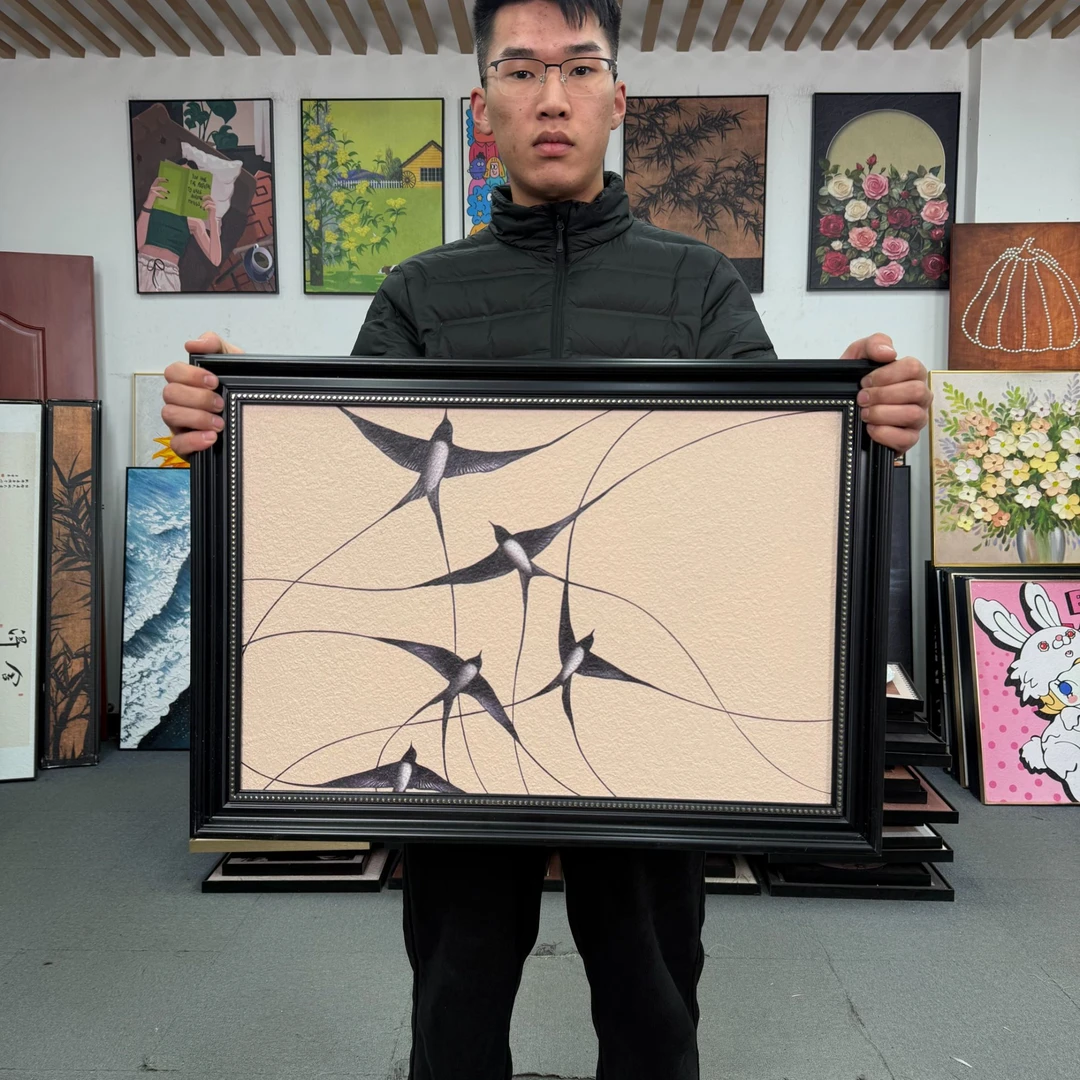 中古轻奢燕子餐厅装饰画复古客厅沙发背景墙艺术壁画5070