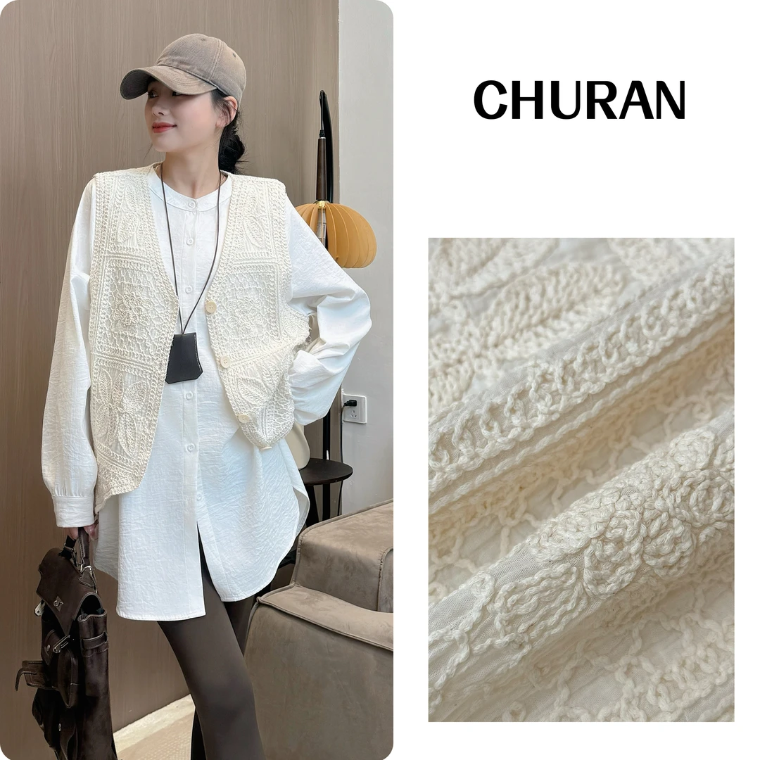 U.V.Y新款针织马甲女绣花设计宽松不规则外套背心百搭潮流上衣女