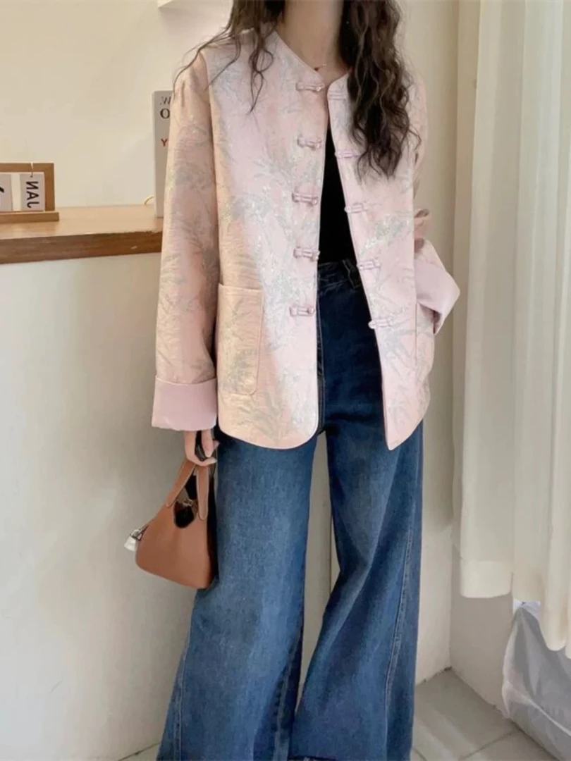 新中式刺绣盘扣外套复古设计洋气小个子时尚女装上衣