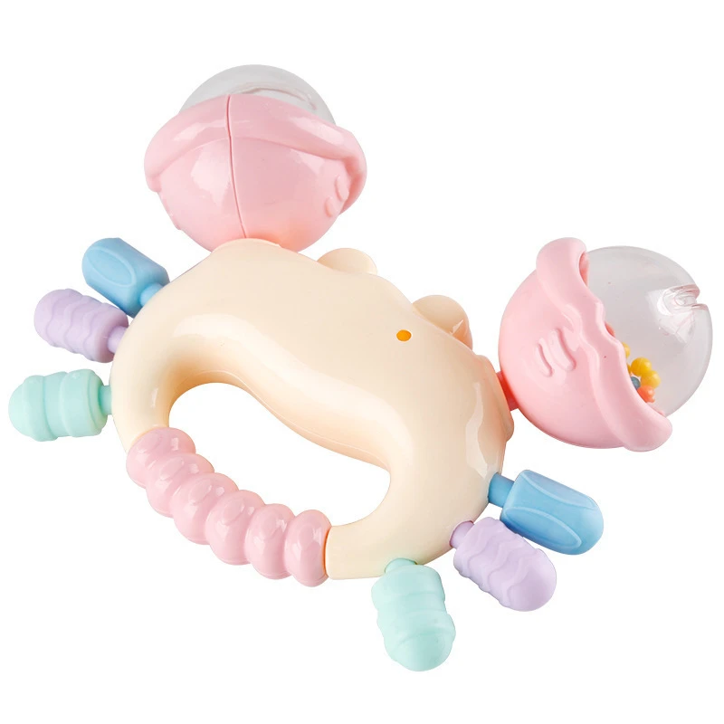 婴幼儿宝宝可咬软胶螃蟹响铃训练手摇铃新生儿听觉视力响声玩具