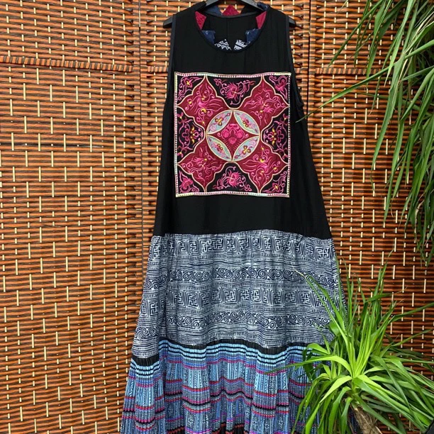 苗绣民族风重工刺绣长马甲裙中长款