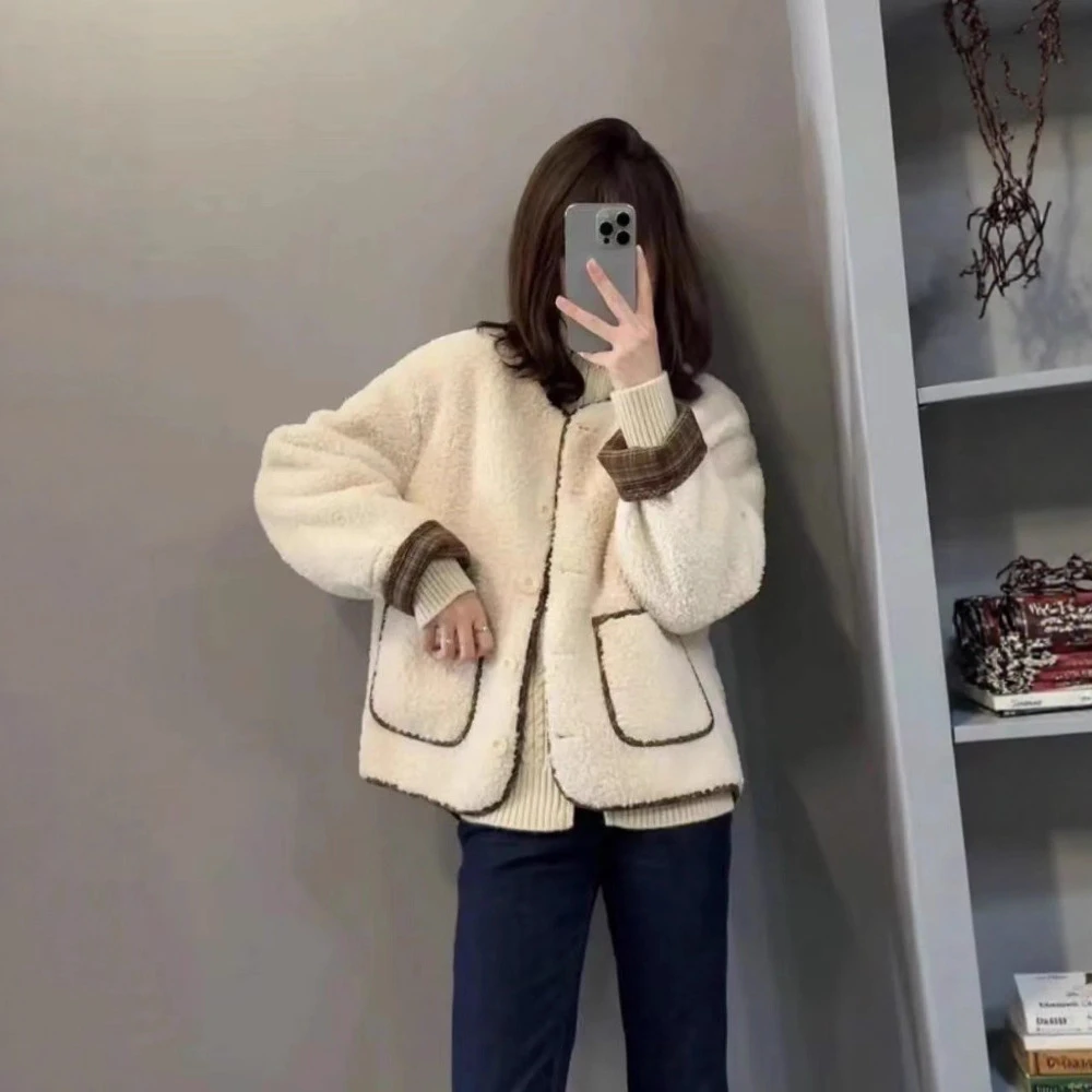 羊羔毛外套女2025秋冬新款洋气皮毛一体外套女加厚保暖羊羔毛上衣