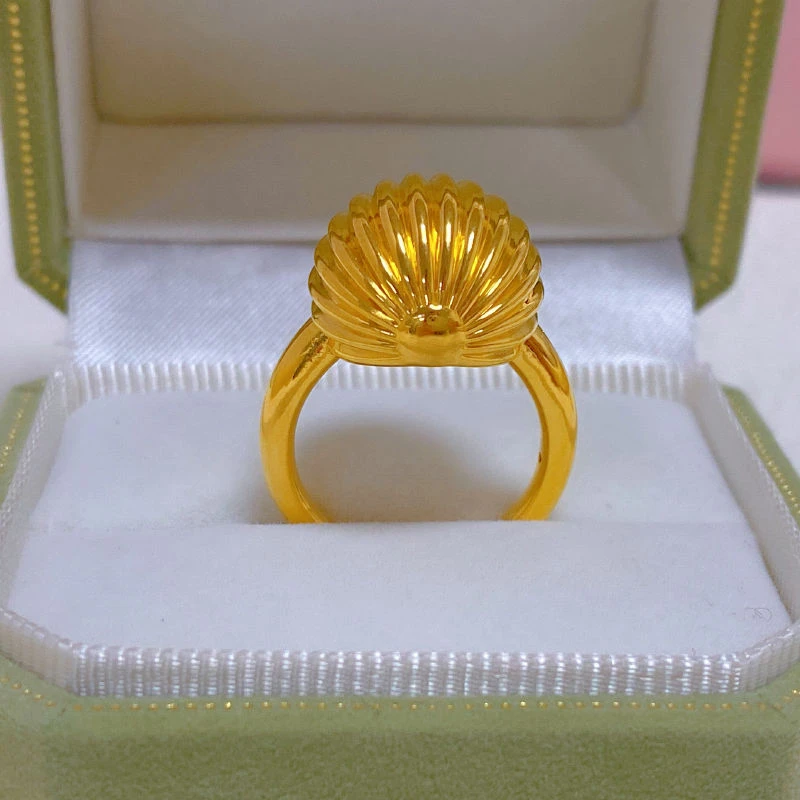 铜合金戒指 古法板栗金色戒指女ins风有求必应指环食指戒送女友礼