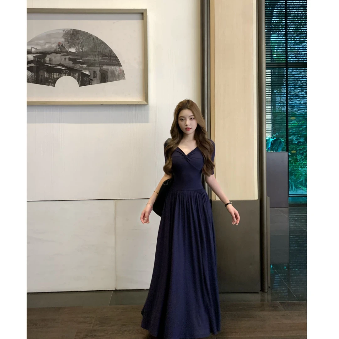 SZA【曼岛小城】2025夏季新款文艺风气质修身大裙摆连衣裙A-2071