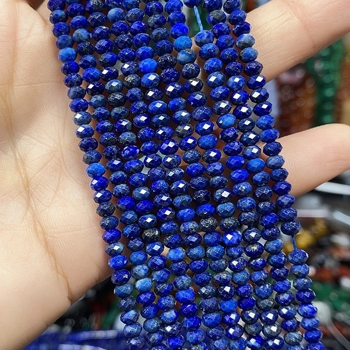 玛瑙/玉髓未镶嵌珠宝半成品天然青金切面车轮卡4mm一条