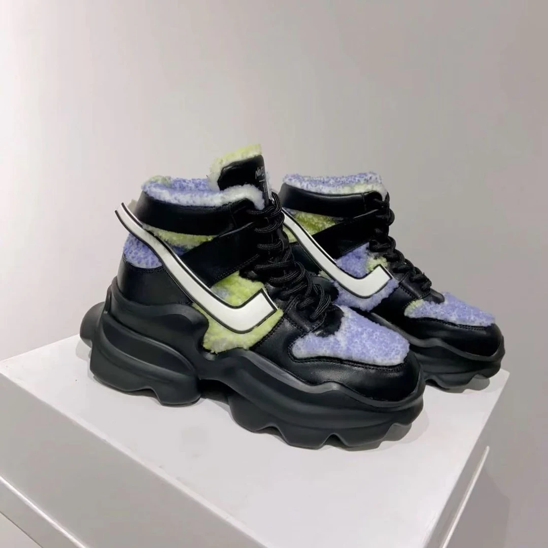 现货D8｜真皮真毛冬季保暖设计师款老爹女鞋｜半码拍小｜21326-0