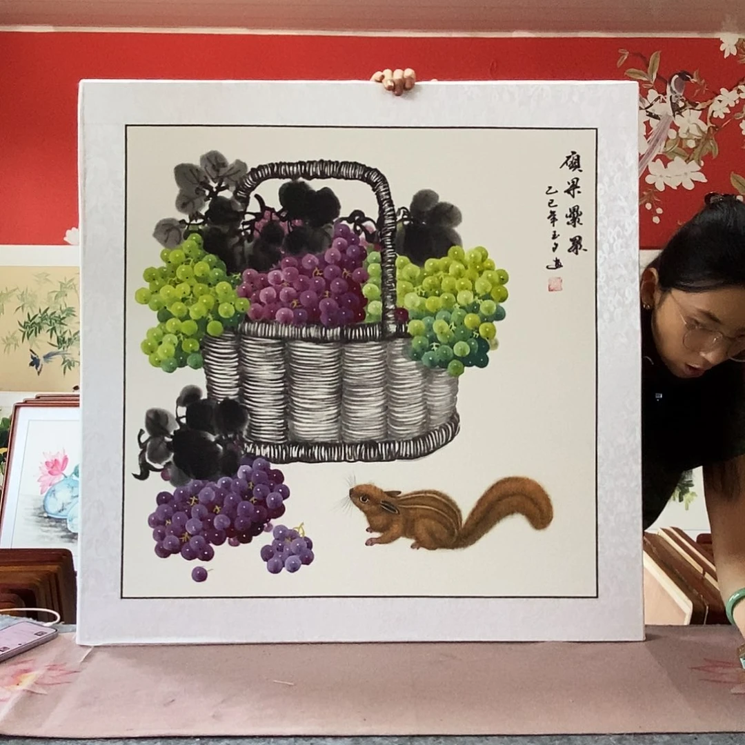 国画手写手绘带框包邮82✖️82国画作品