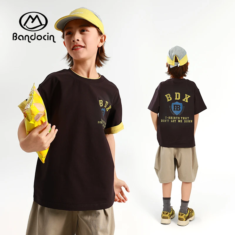 BANDOCIN/半度闲男童夏季7A抗菌轻薄凉感上衣字母印花短袖圆领T恤
