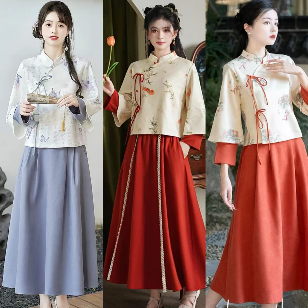 【加绒来也27】新中式国风仙气改良汉服长袖上衣半裙温婉两件套装