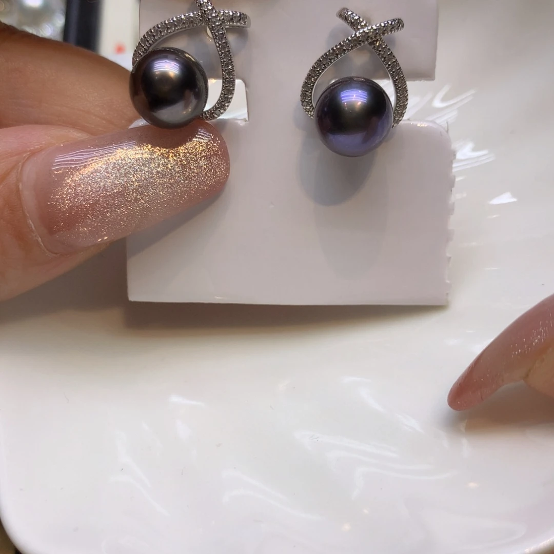 银S925镶嵌耳饰海水珍珠