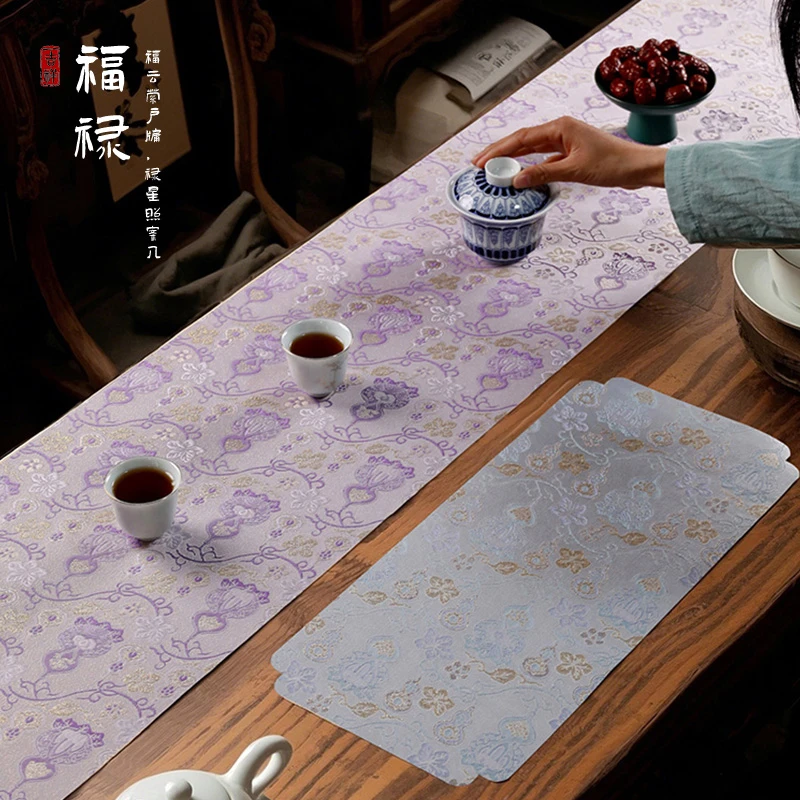 新中式双面防水茶席轻奢福禄桌旗茶垫双面茶旗民宿装饰复古风禅意