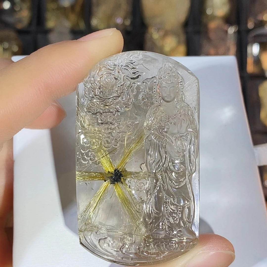 未镶嵌水晶颈饰天然完整米子花钛晶花观音吊坠