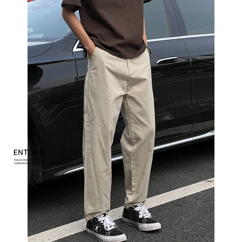 Entong美式复古薄款哈伦休闲裤男夏季简约宽松锥形裤潮流百搭长裤
