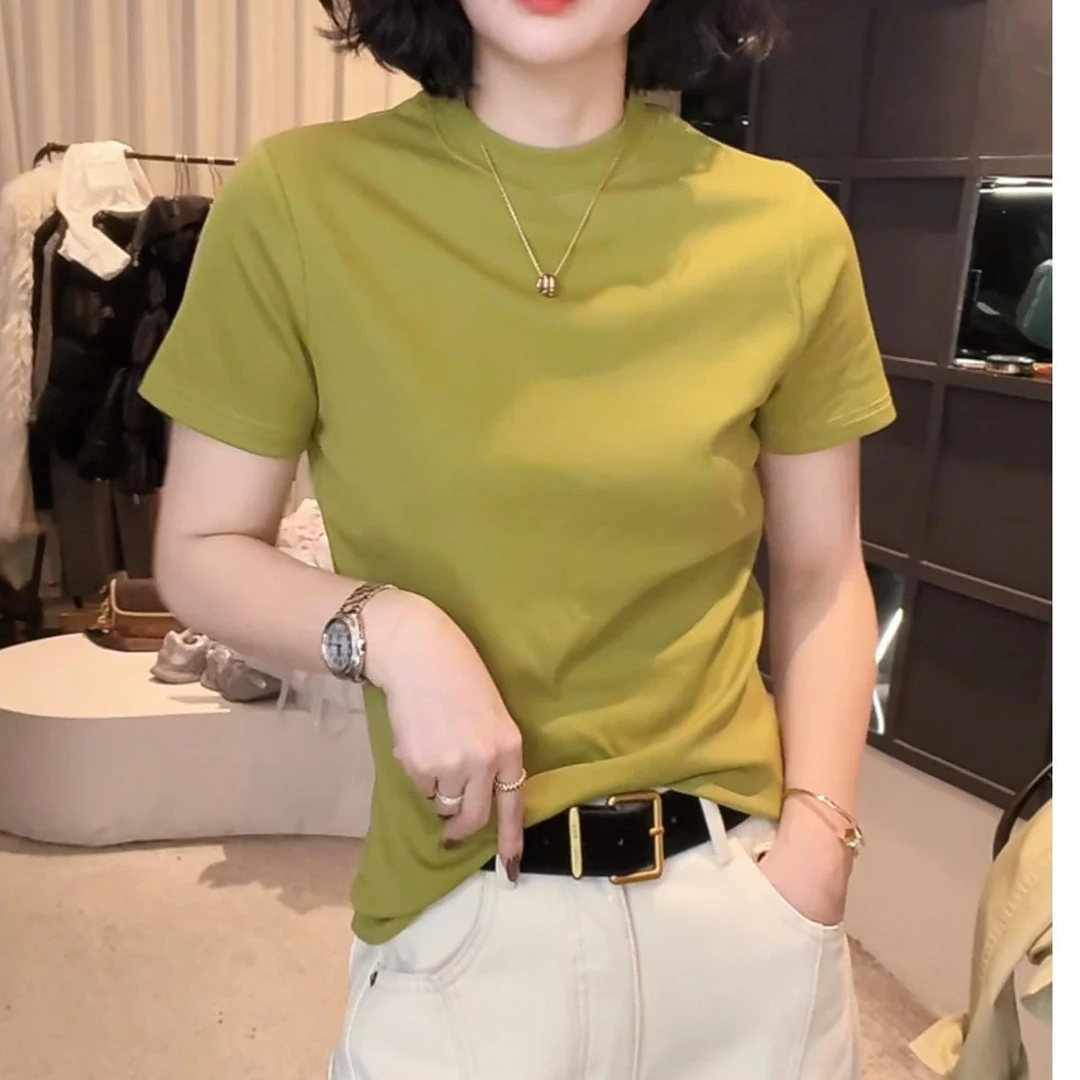 2025夏季轻奢时尚圆领设计感时尚百搭短袖显瘦上衣款女