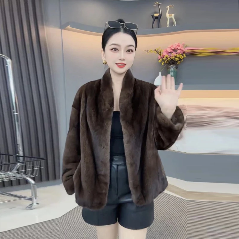 【墨菲】进口天鹅绒外套60咖啡短款小刀领休闲通勤整貂