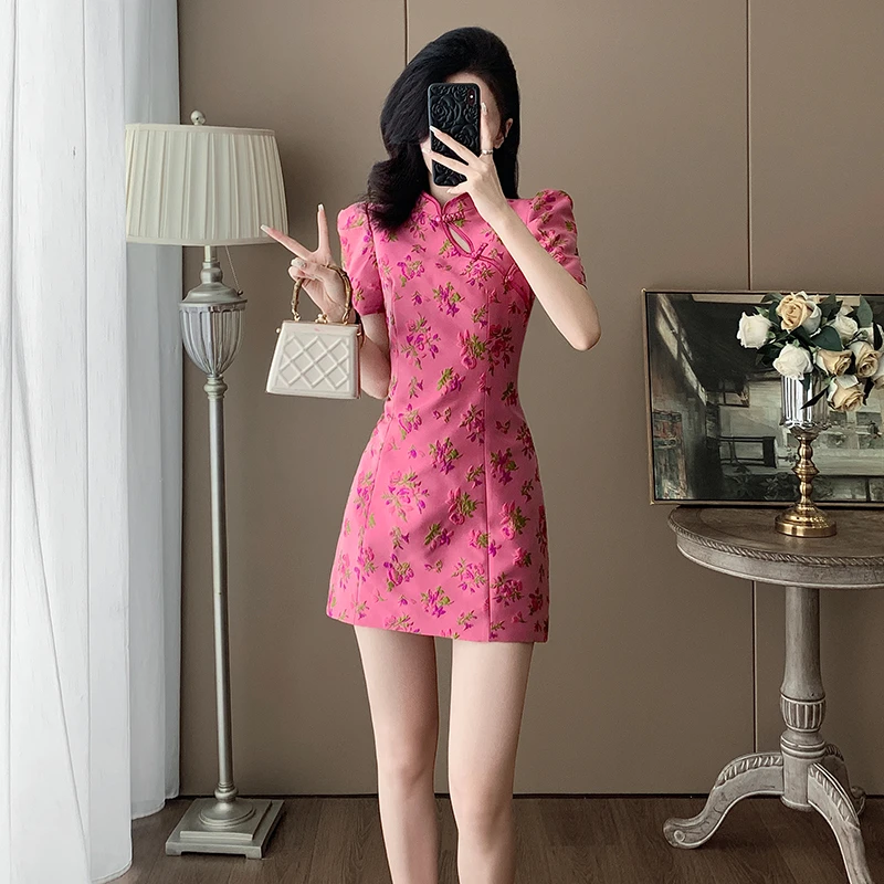 夏季绝美时尚轻奢气质修身刺绣改良旗袍裙高级感国风新中式连衣裙