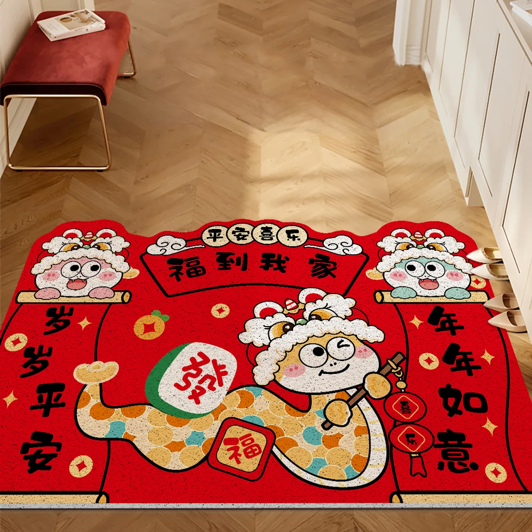 蛇年入户门地垫家用门口进门门垫新年红色丝圈脚垫防滑地毯直播