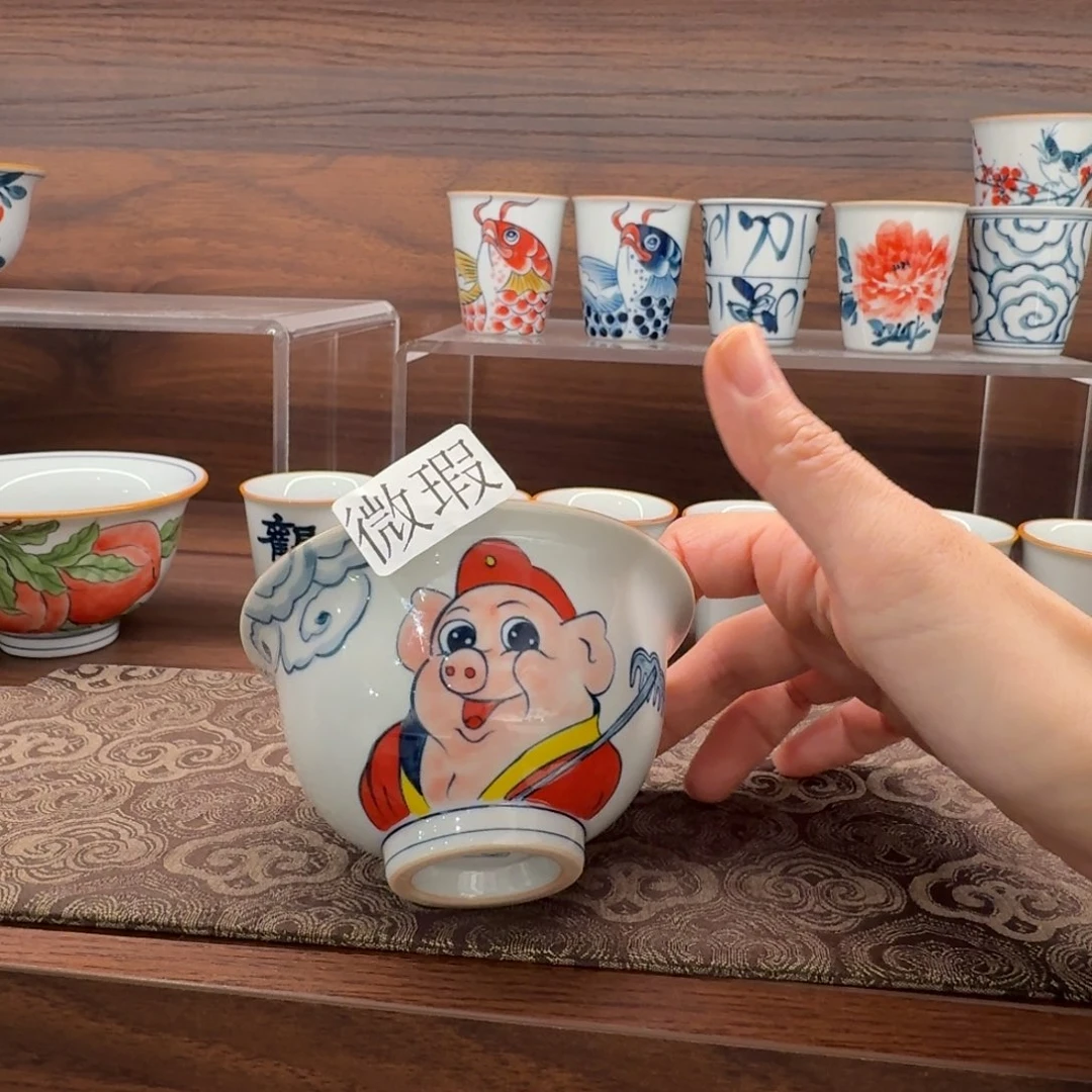 釉下手绘茶具微瑕