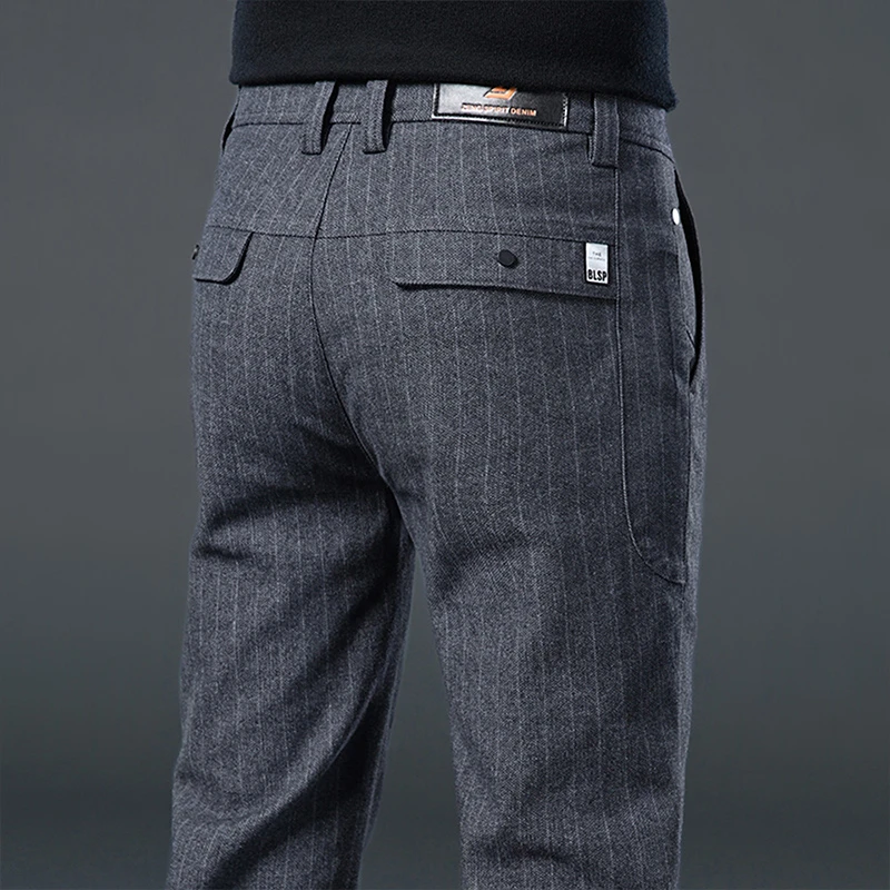 ZONGJIE香港高端轻奢毛呢休闲裤男秋冬新款直筒商务条纹厚款长裤
