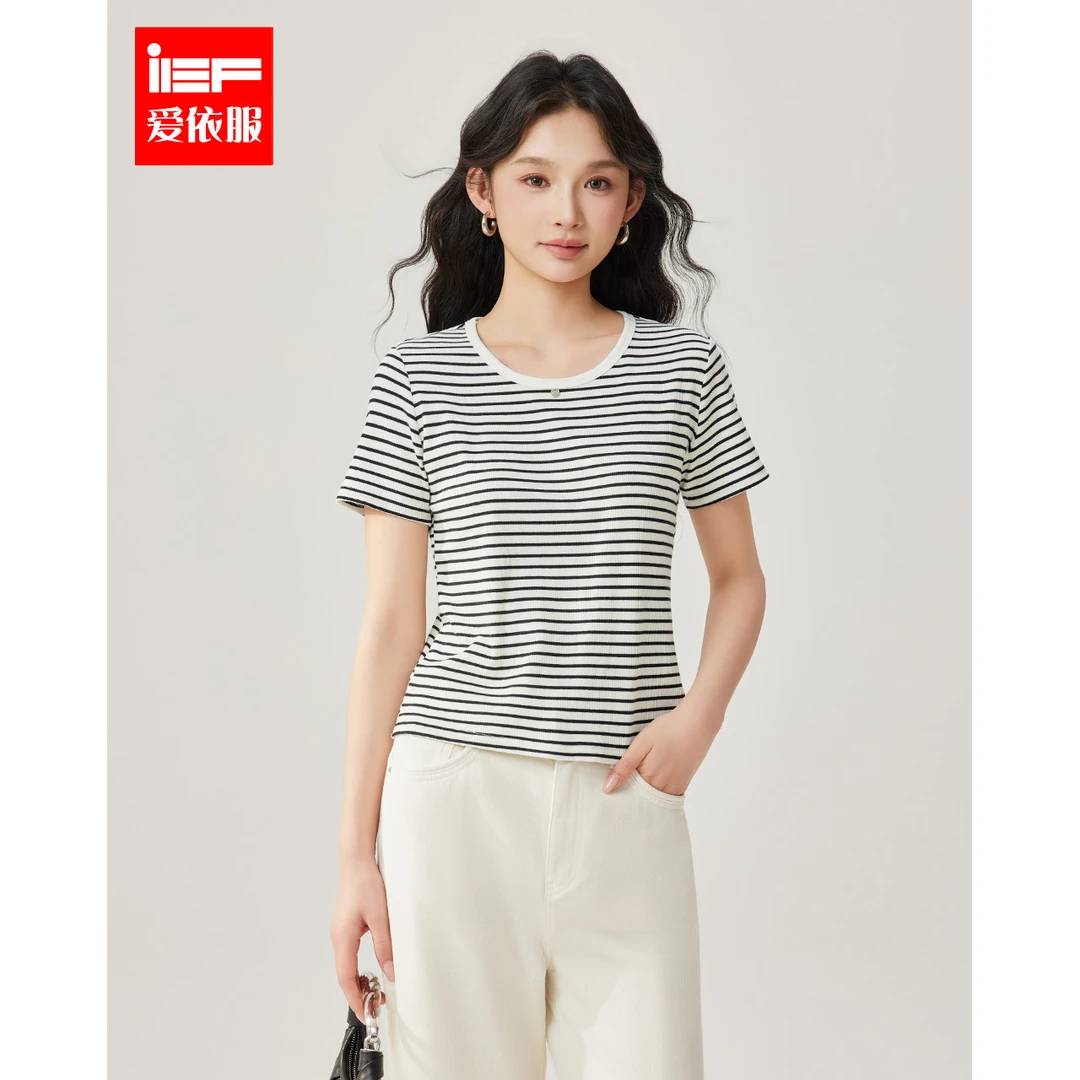 【商场同款新品】IEF/爱依服2025春季服条纹设计感T恤欧若风