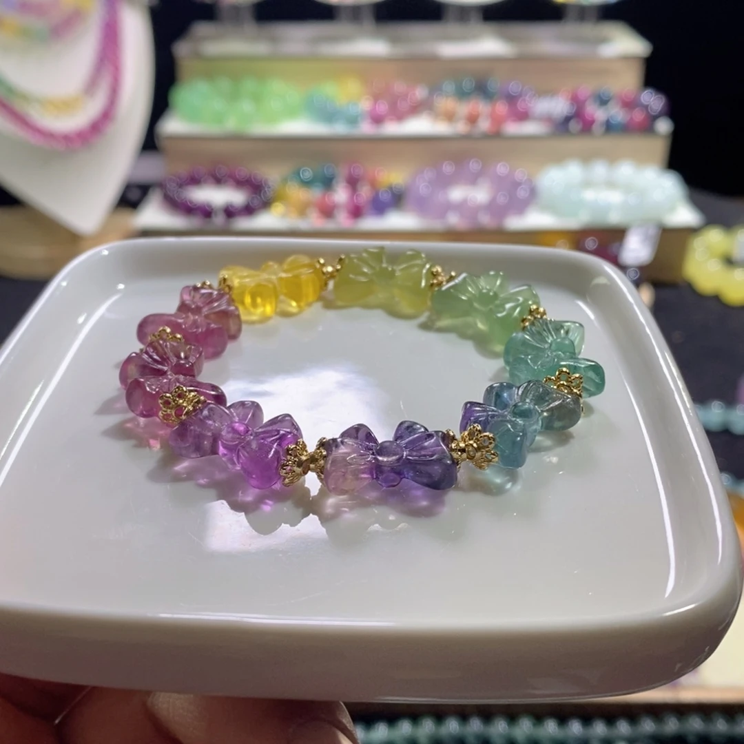 未镶嵌手链萤石彩虹蝴蝶结13mm