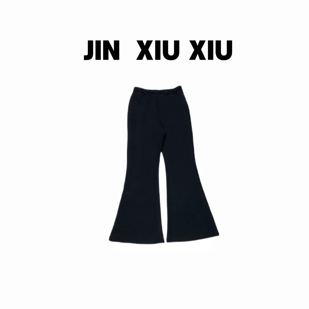 JINXIUXIU秋冬新款蕾丝拼接腰头松紧显瘦微喇韩系甜美休闲裤1221