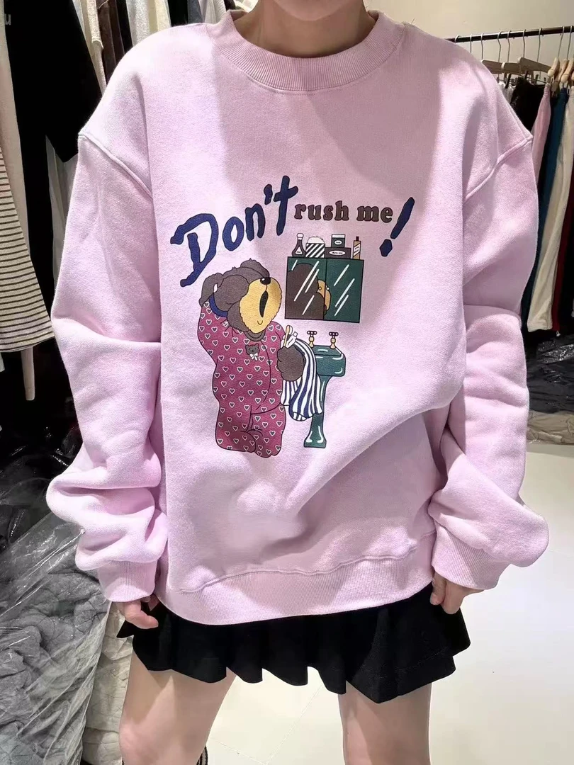 秋季新款小熊无感印花圆领套头卫衣
