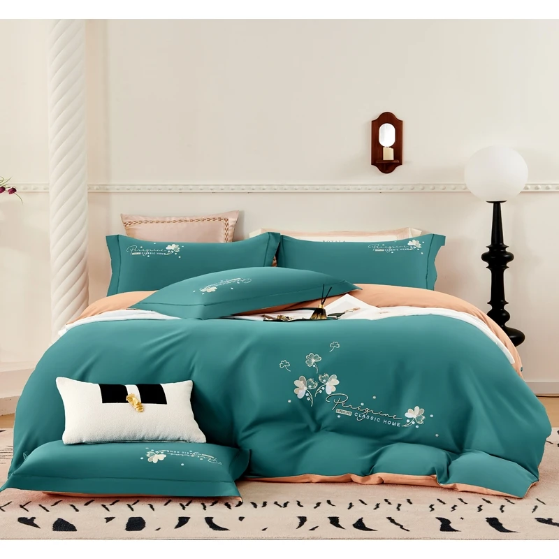 新品60支AB版长绒棉全棉加厚磨毛刺绣四件套轻奢时尚高端被套床品