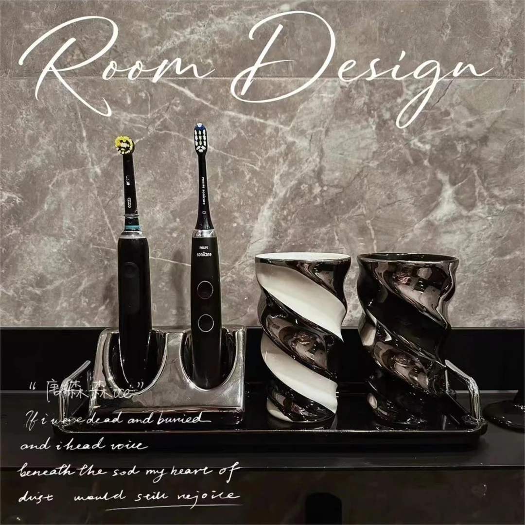 高级感陶瓷洗漱个性漱口杯牙刷架浴室台面收纳用品桌面装饰摆件