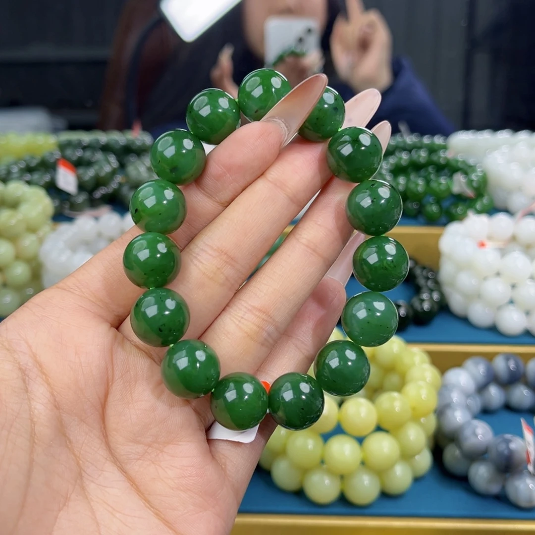 和田玉未镶嵌手链天然和田玉俄碧辣阳绿手串14