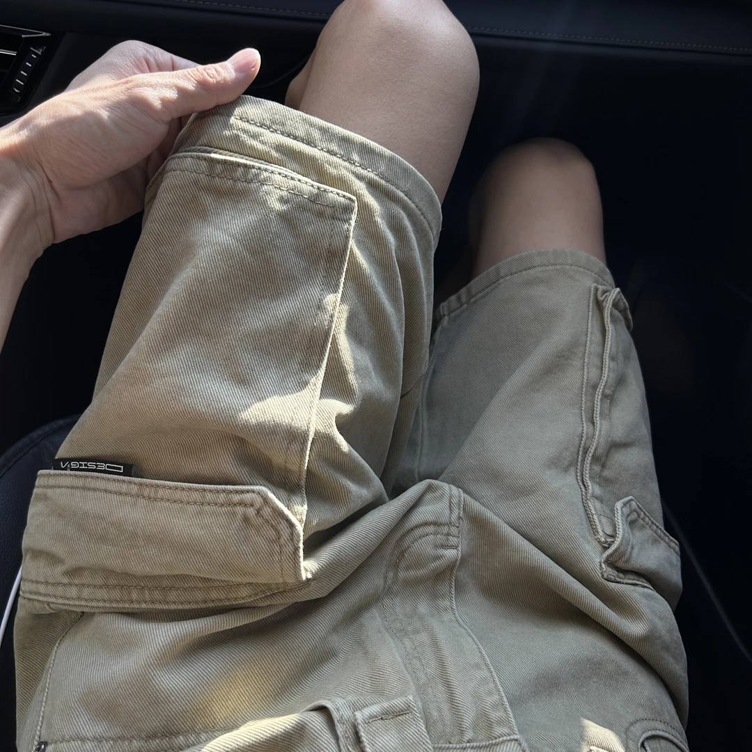 美式复古多口袋工装短裤男女日系夏季休闲宽松水洗直筒五分裤子潮