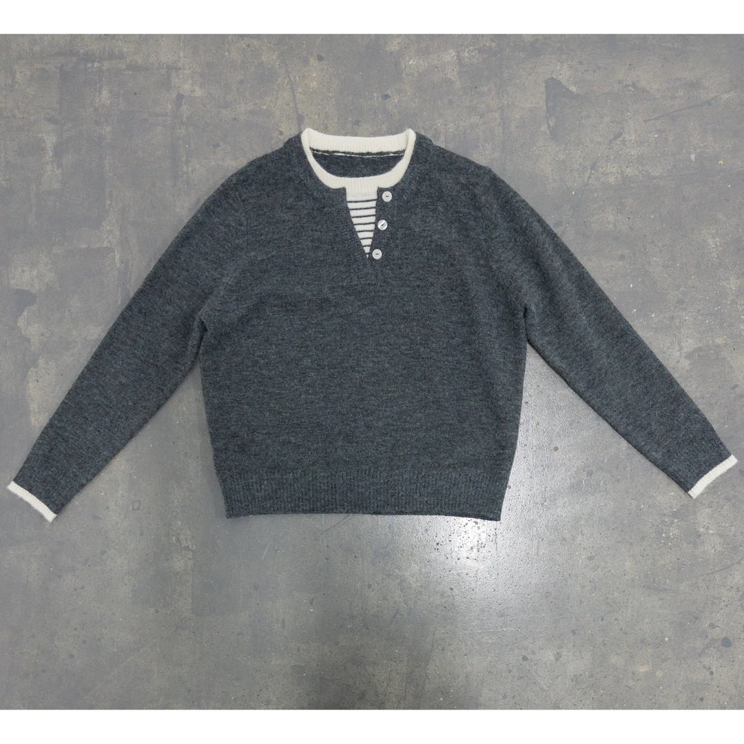 【针织开衫】恰到好处 韩系复古假两件拼接条纹 超温柔排扣毛衣