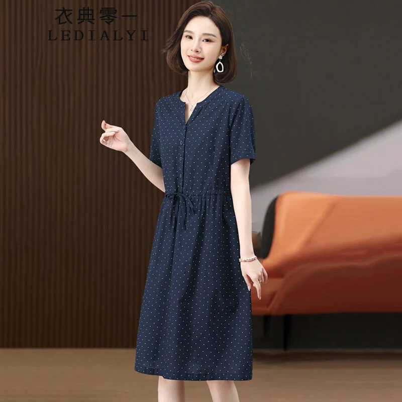 波点纯棉连衣裙女2025年夏季新款时尚洋气减龄休闲中长款裙子夏天