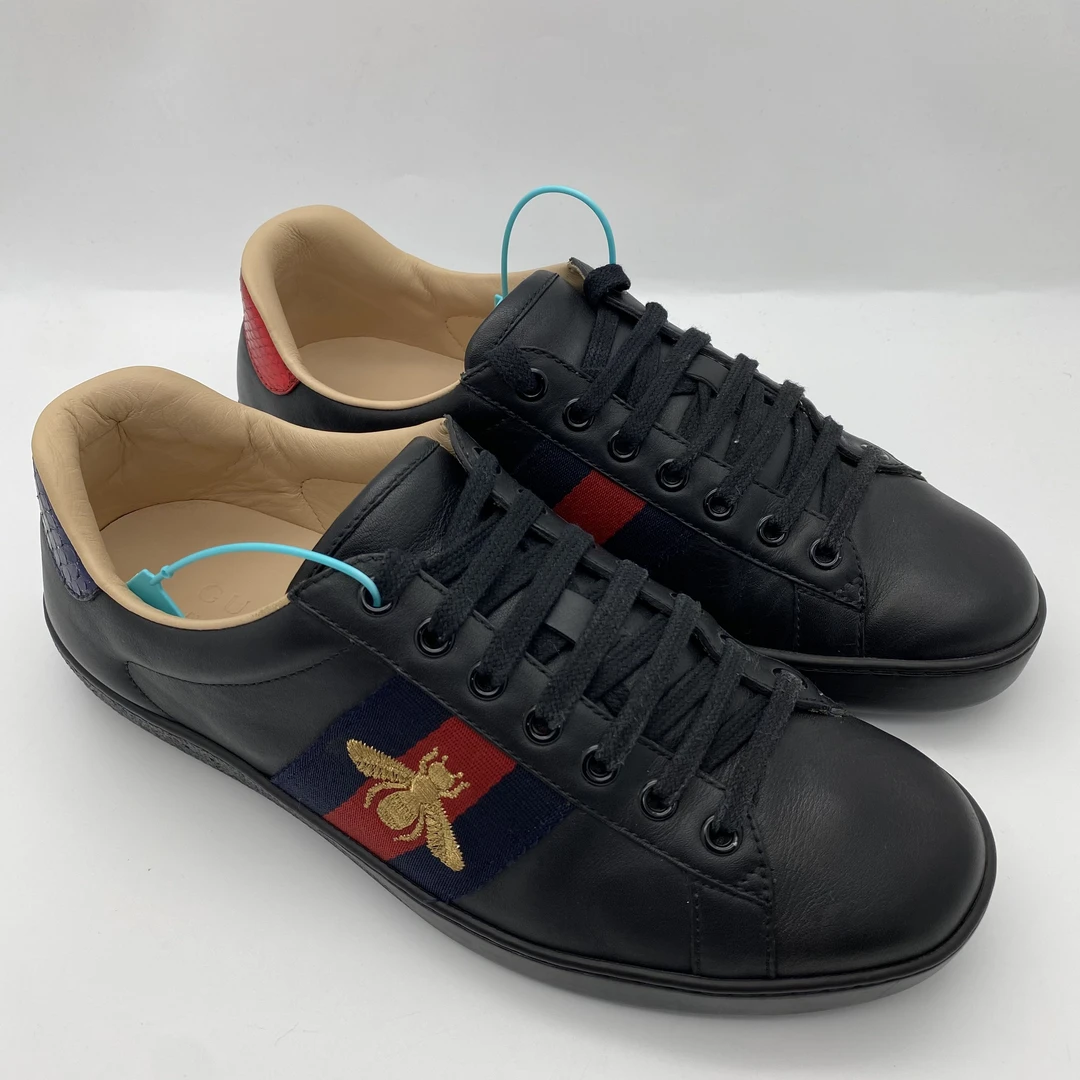 95新 GUCCI/古驰 37欧码/经典黑色织带蜜蜂休闲时尚板鞋