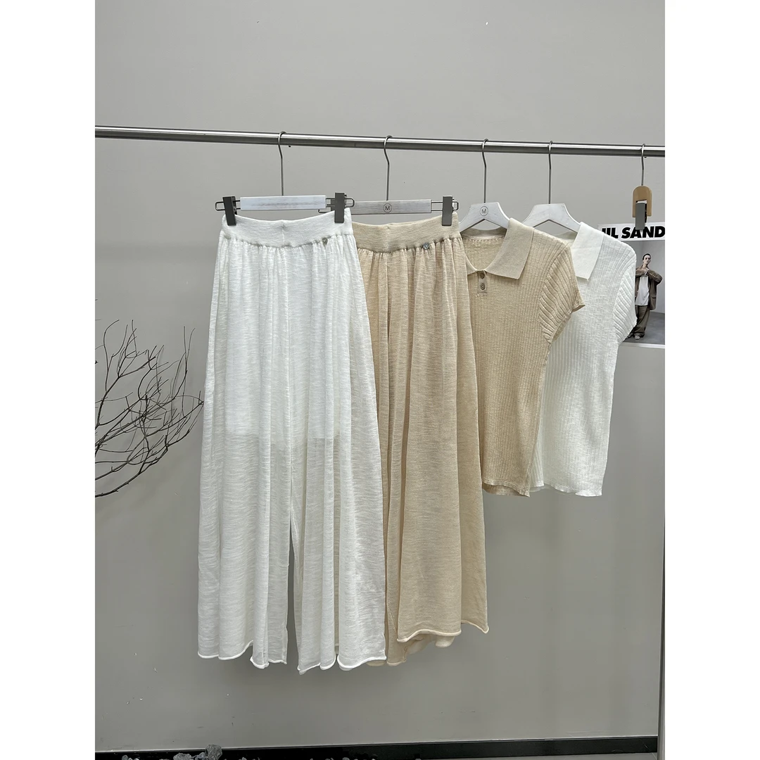 夏天薄款微透大阔腿针织裤88886