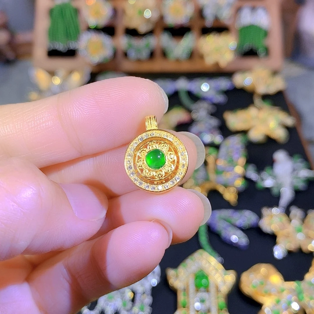 吊坠(不含链)银S925镶嵌翡翠